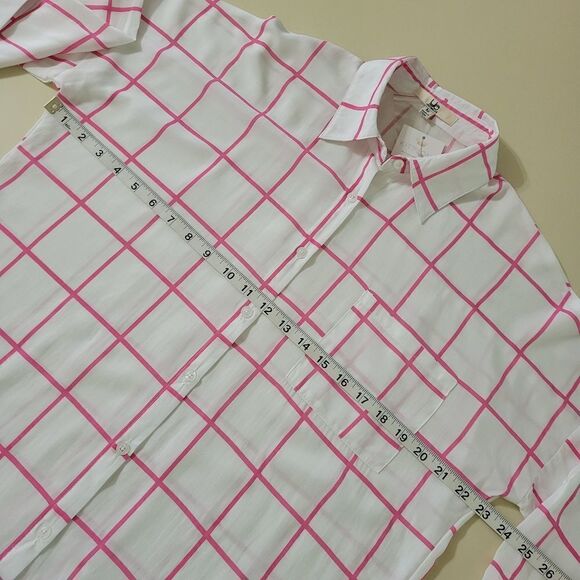 Ya Los Angeles Women's Long Sleeve Pink and White Button-Down Shirt - Picture 3 of 12